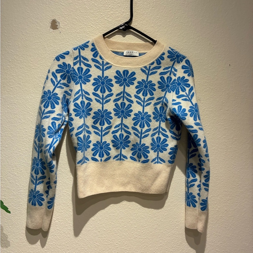 Sandro Women’s Hughes Wool & Cashmere Floral Jacquard Sweater Size 1 Pullover - Picture 2 of 8